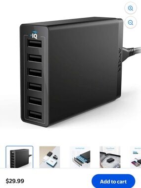 6-Port USB Charging Station - Black Bundles w/ a pair of sandals -Black/White